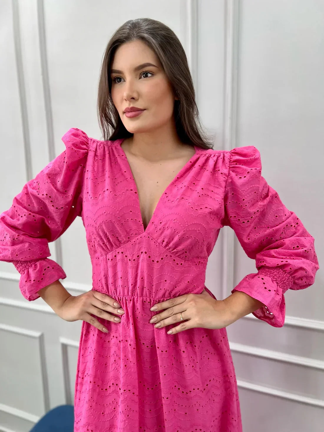 Vestido Pérola Longo de Laise Manga Bufante Pink