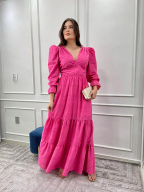 Vestido Pérola Longo de Laise Manga Bufante Pink